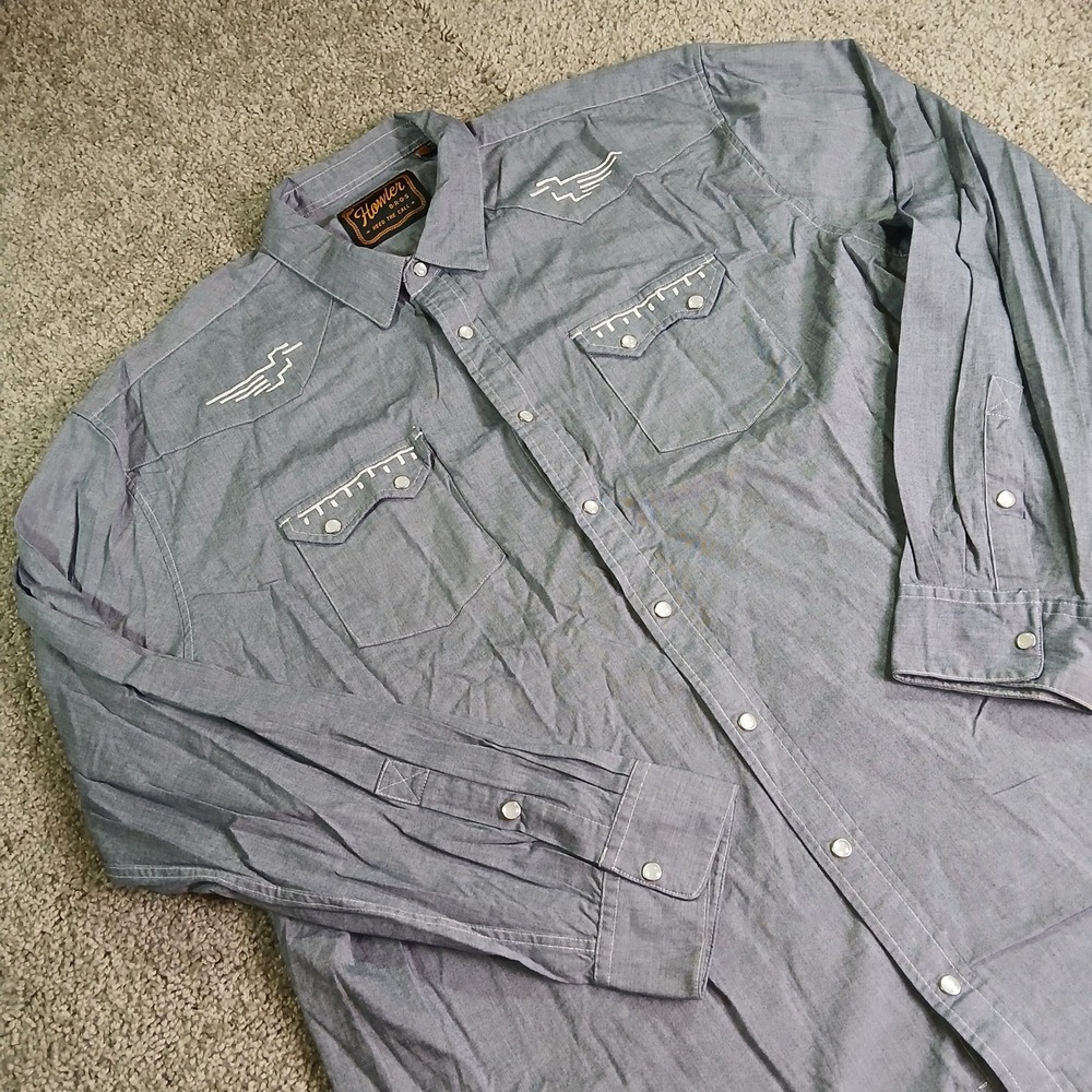 Howler Brothers Gaucho Snapshirt Mens XXL Blue Chambray Western Pearl Snap Shirt